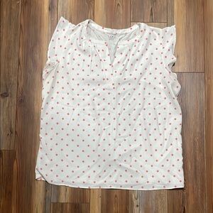 LOFT White with Pink Polka Dots Ruffled Sleeveless Blouse